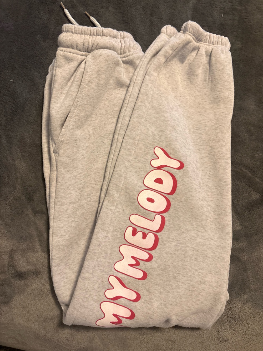 XS Sanrio MYMELODY Gray Sweatpants with Pink Logo